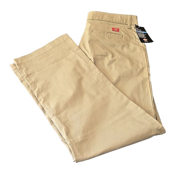 Dickies Flex Work Pants Twill Women’s 14 Long Khaki Relaxed Fit Straight Leg New - Picture 1 of 15